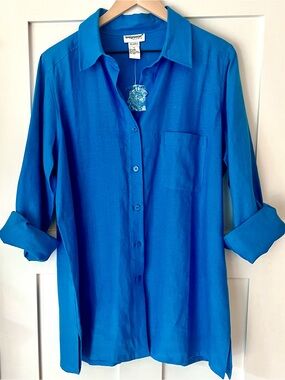 BRIDGEWATER STUDIO | Blue Linen Button Down Shirt XL Coastal